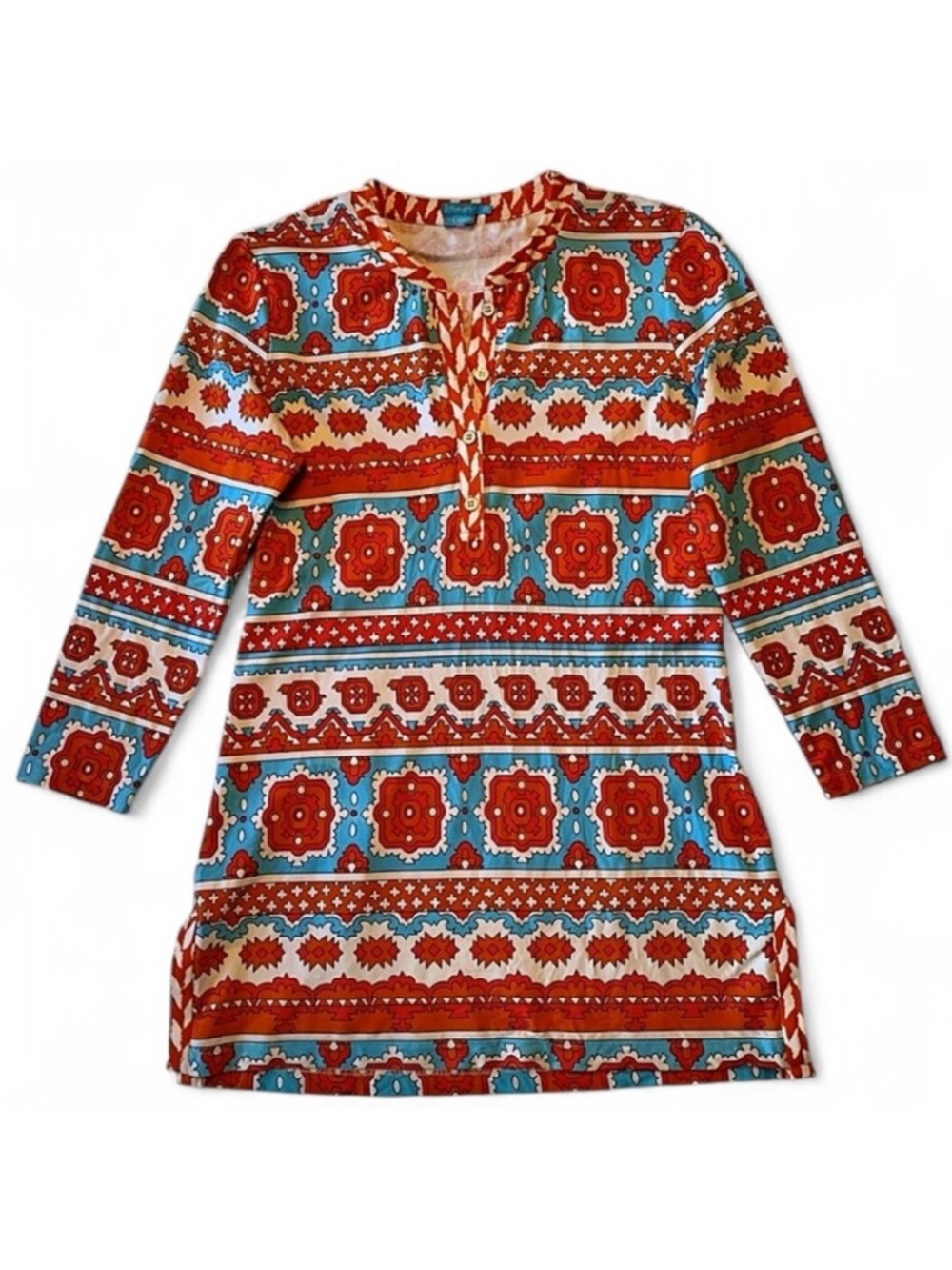 J. McLaughlin Red and Turquoise Patterned Tunic